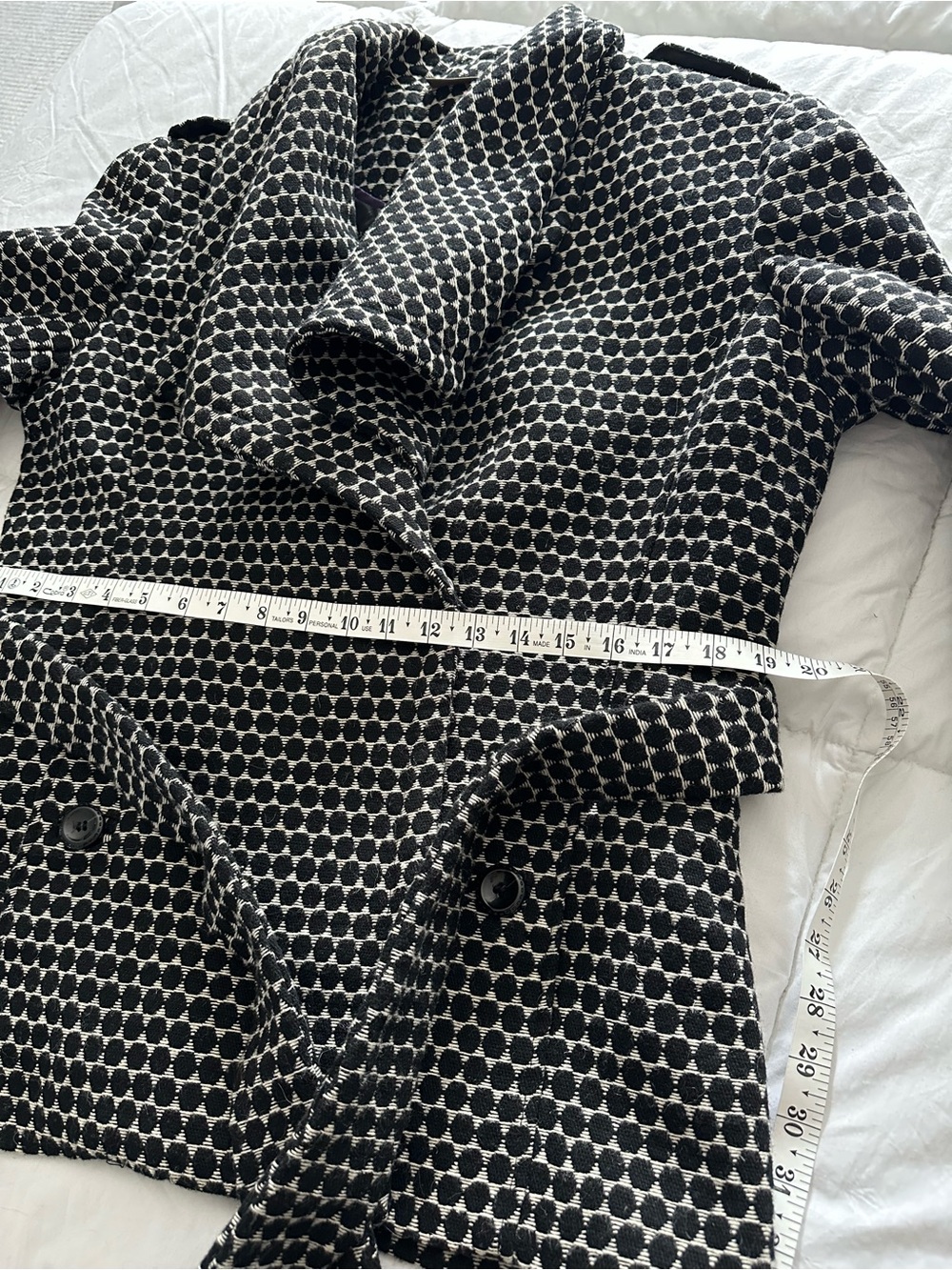 Kenar Black & White Patterned Belted Trench Jacket Size 12 - Picture 9 of 15
